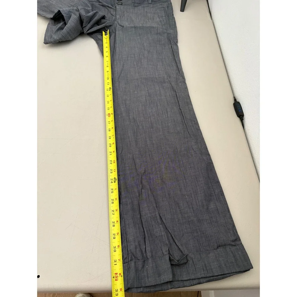 Banana Republic Womens 14 Wide Leg Trousers Gray Cotton Blend Cuffed Hem Pants